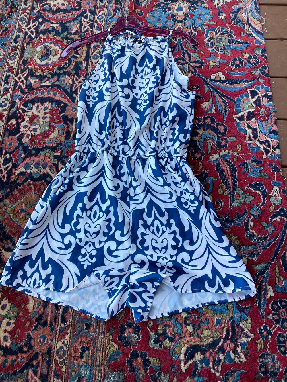 Blue & White Patterned Summer romper size 8/10